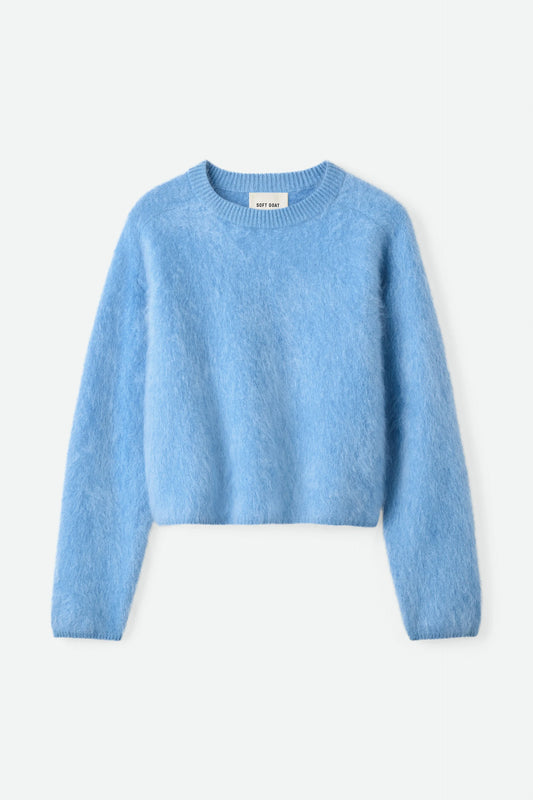 Brushed cashmere crewneck in azure blue