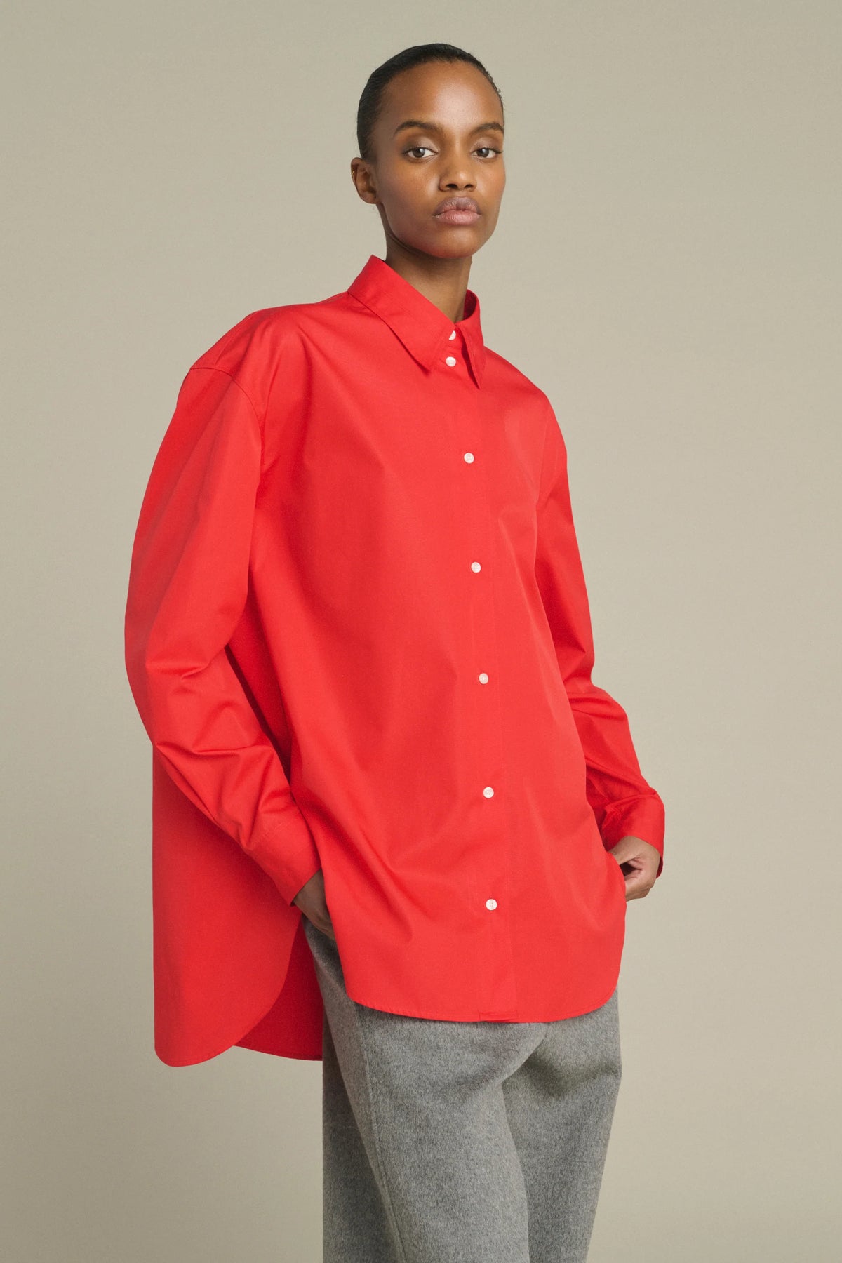 Oversized shirt in glazed poplin - red