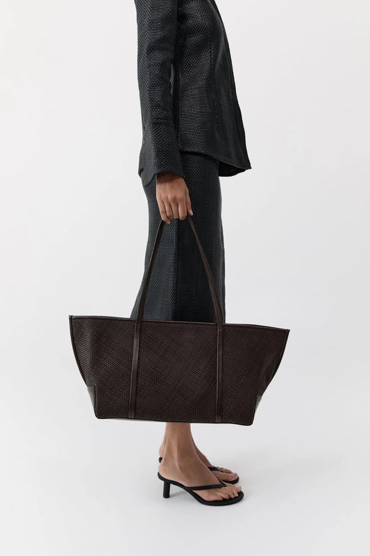 Woven bateau tote - coffee