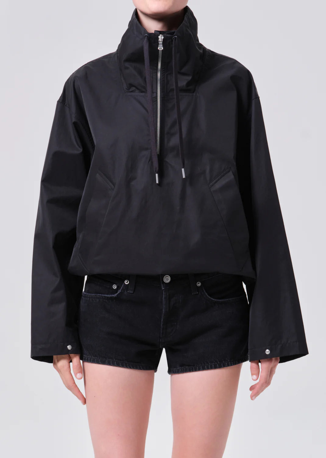 Lydia nylon popover anorak - black