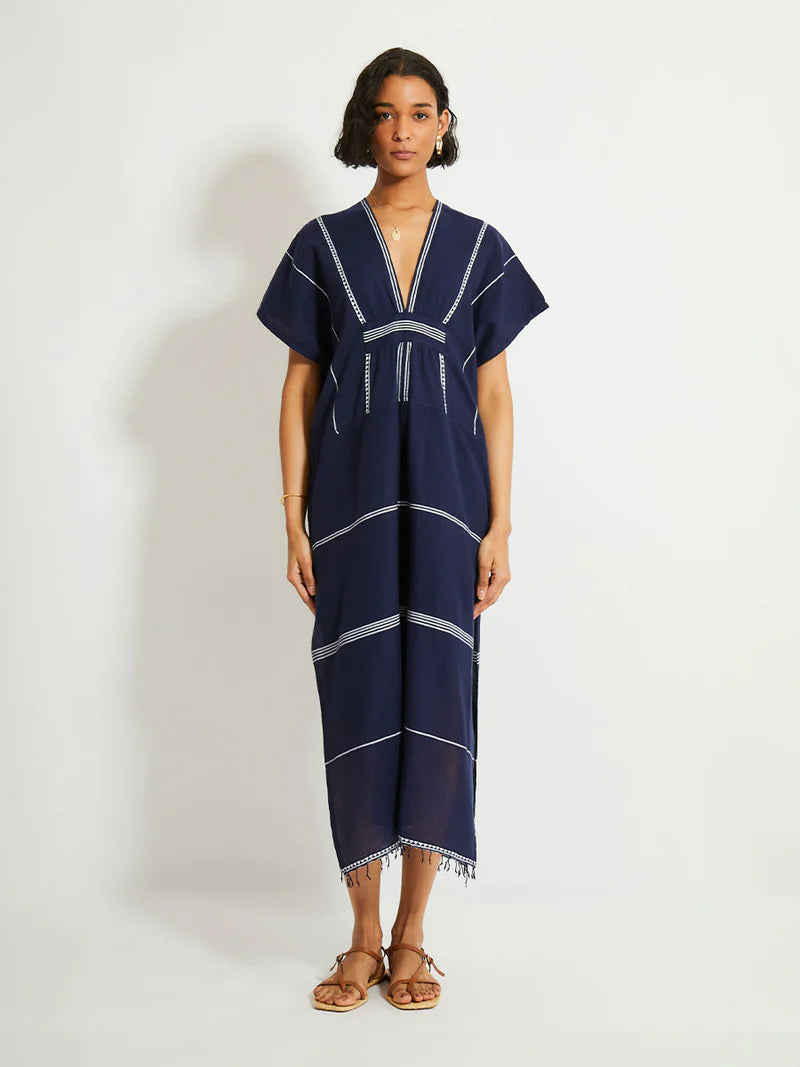 Gasira v-neck caftan - navy