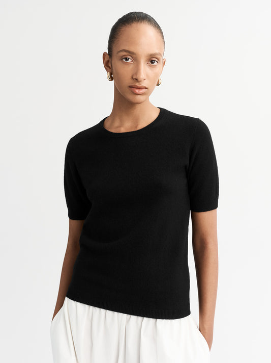Short sleeve cashmere crewneck black