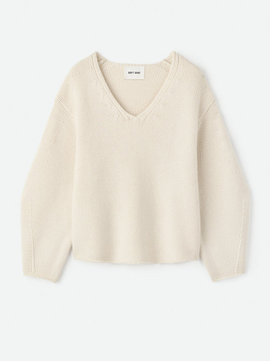 Puff sleeve v neck feather white