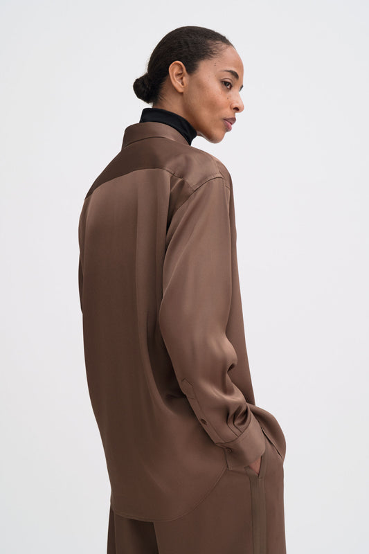 Satin shirt oak brown