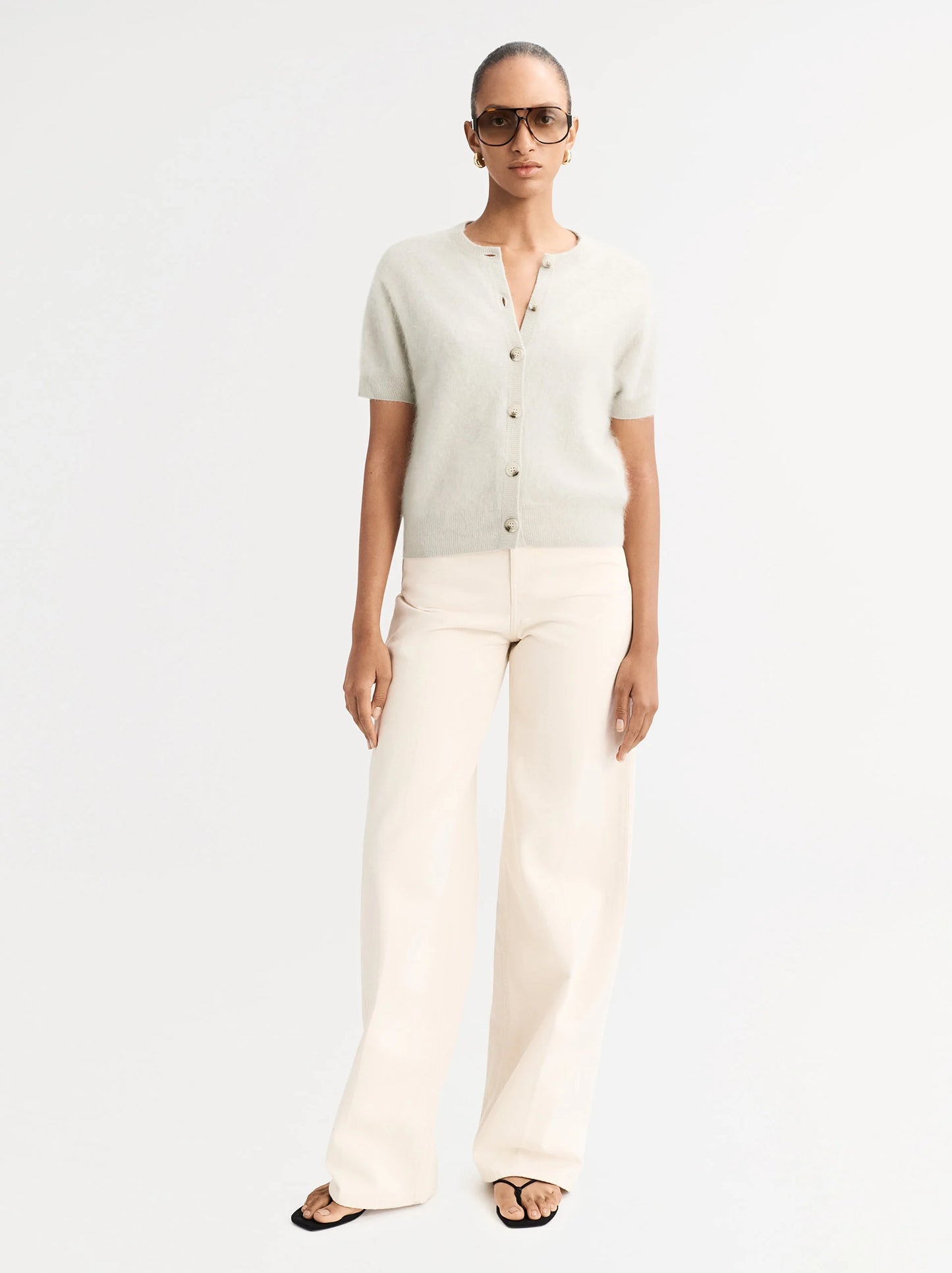Brushed short sleeve cardigan chalk