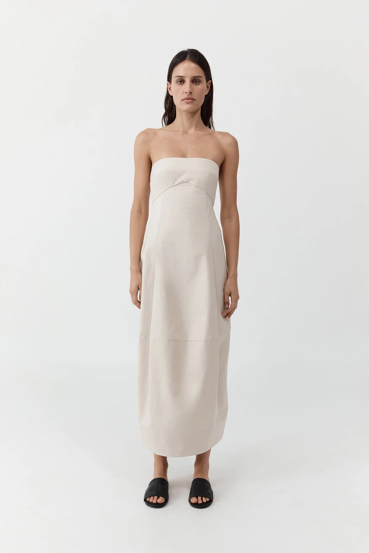 Canvas pleat cocoon dress - shell