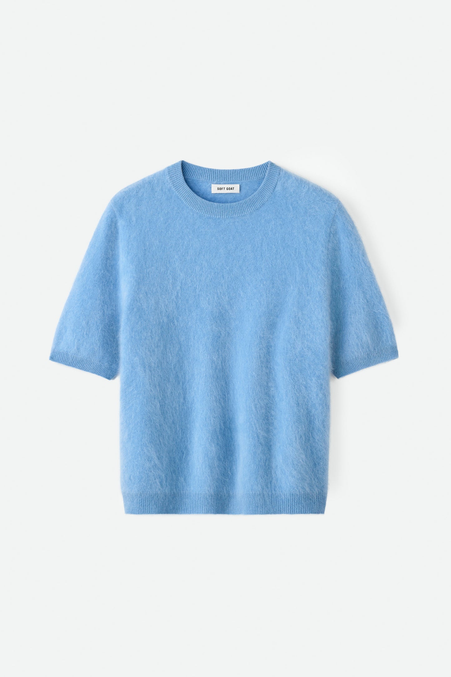 Brushed cashmere short sleeve - azure