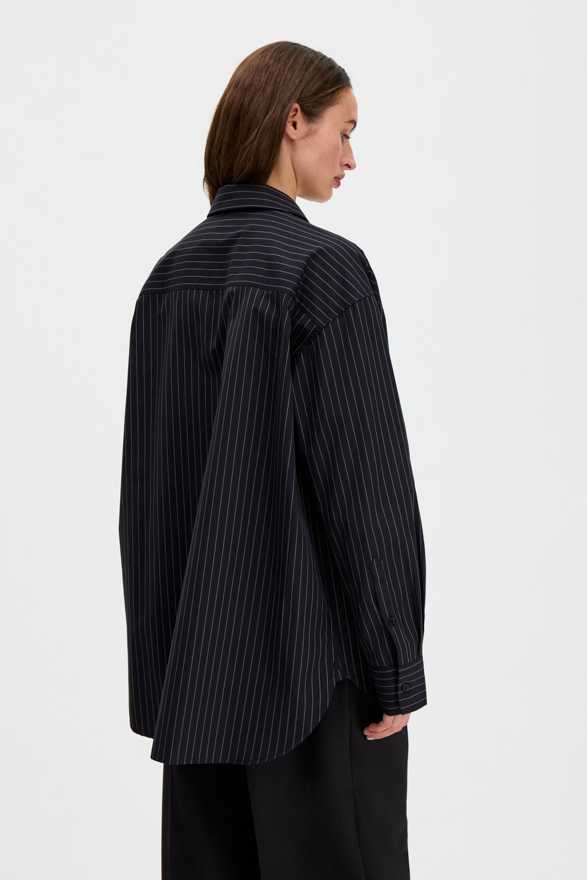 Sammy poplin anthracite black pinstripe