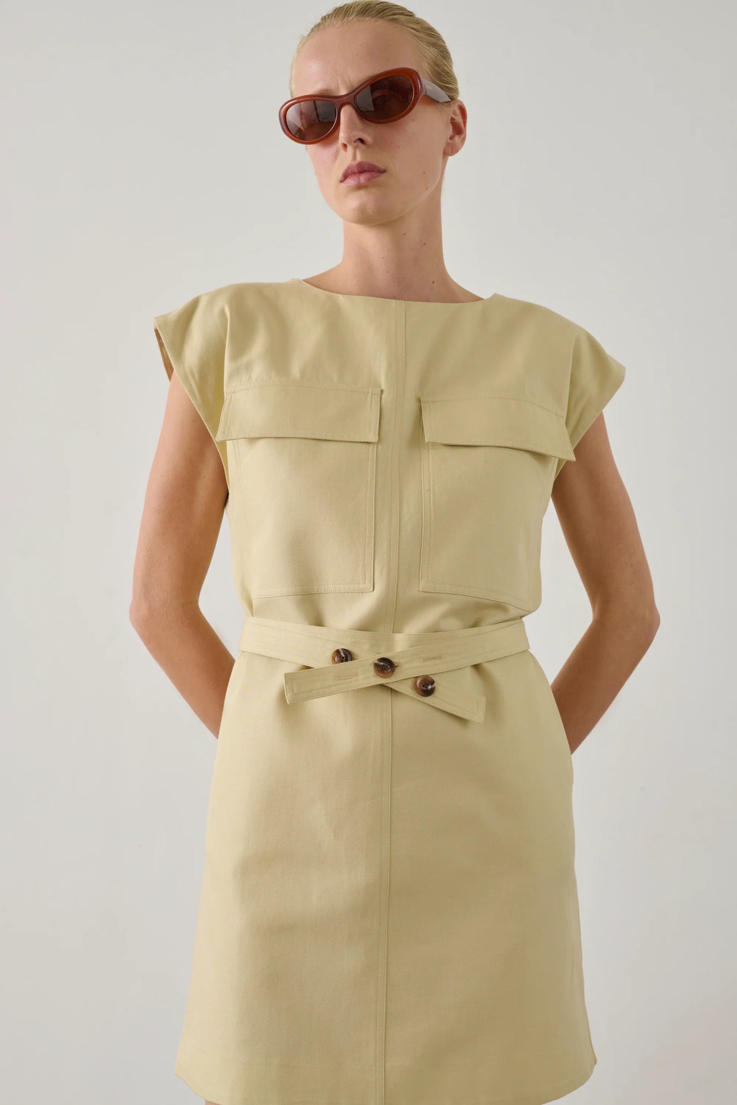 Imane short dress in organic cotton twill cream