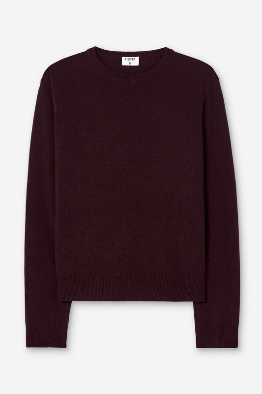 Soft wool crewneck sweater dark burgundy