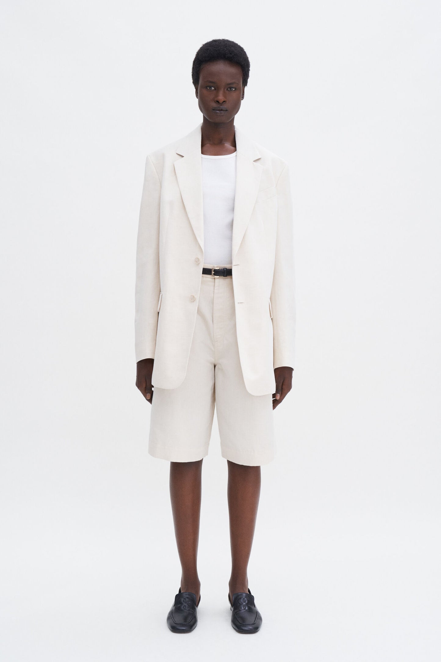 Davina cotton linen blazer cream white