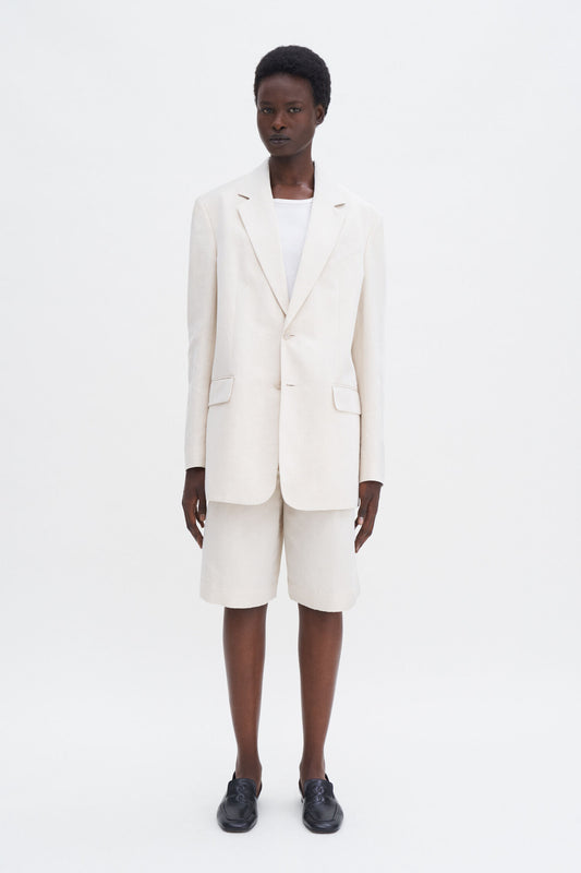 Davina cotton linen blazer cream white