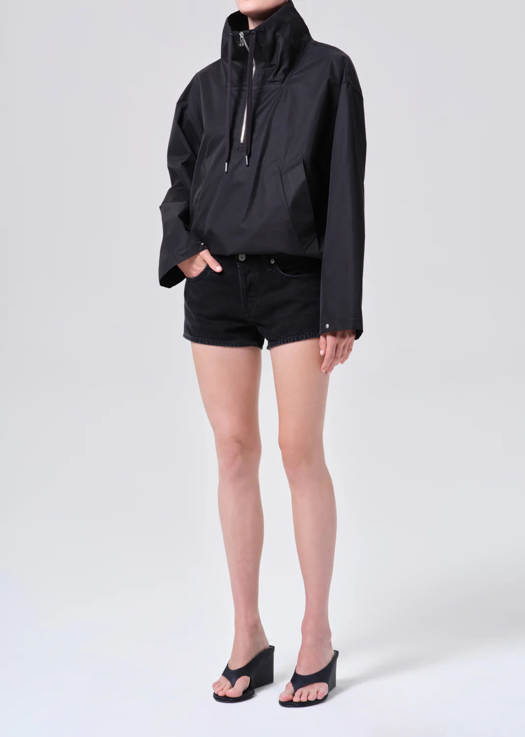 Lydia nylon popover anorak - black