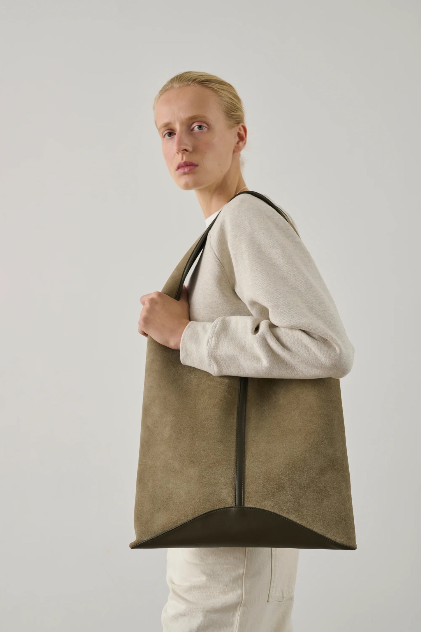 Delice tote bag in split leather - grey