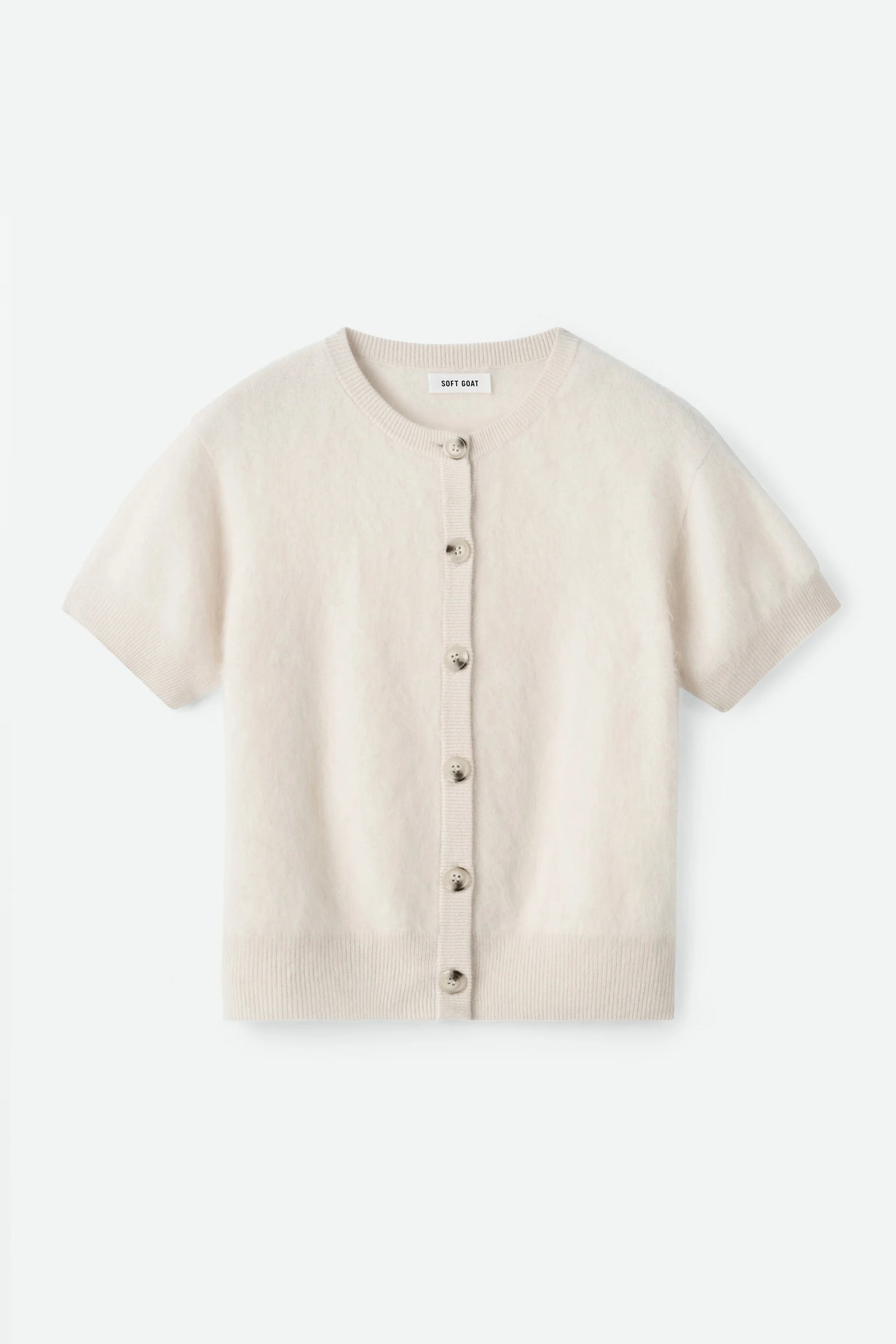 Brushed short sleeve cardigan-chalk