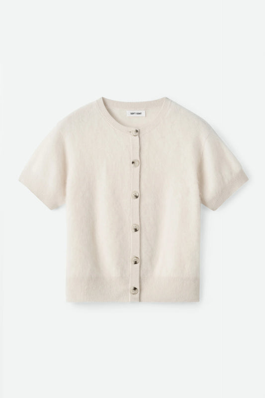 Brushed short sleeve cardigan-chalk