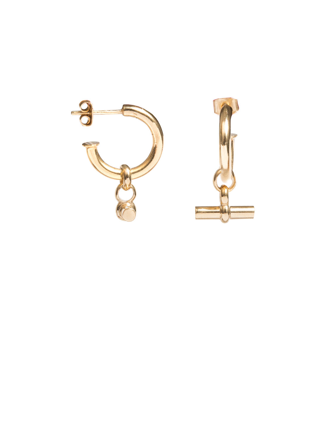 Small gold t bar earrings