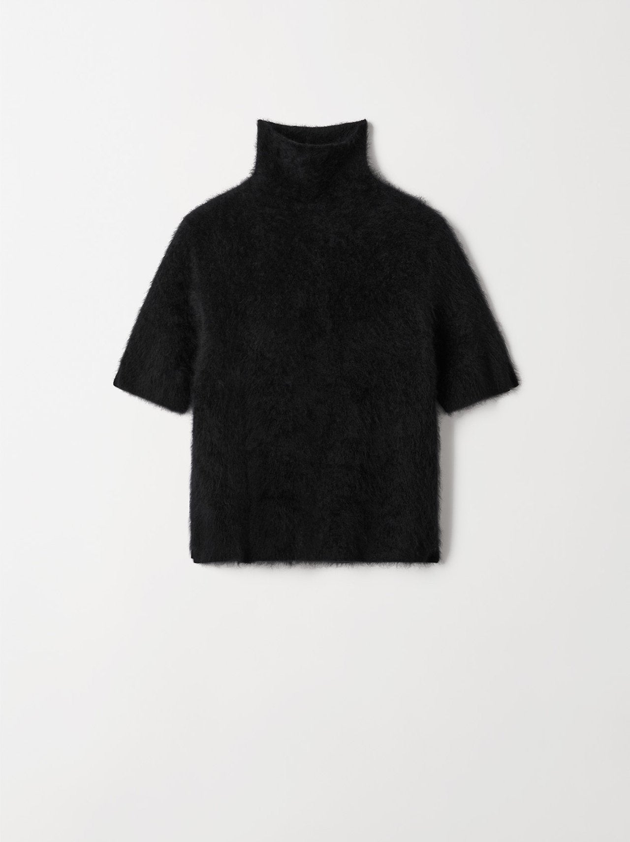 Brushed cashmere short sleeve turtleneck black