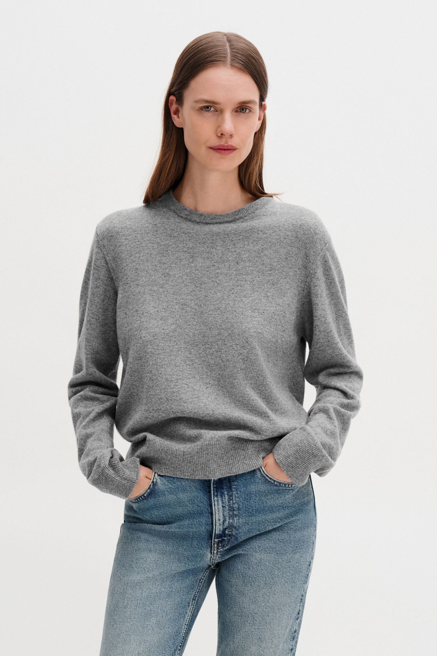 Soft wool crewneck sweater - grey melange