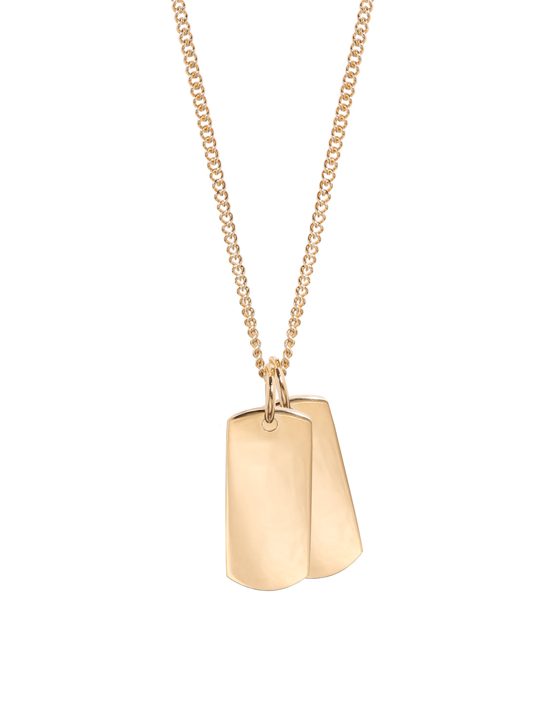 Small double gold dog tags on fine curb chain