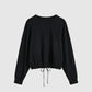 Drawstring long sleeve top - black