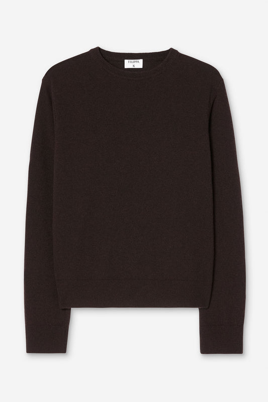 Wool crewneck sweater dark brown