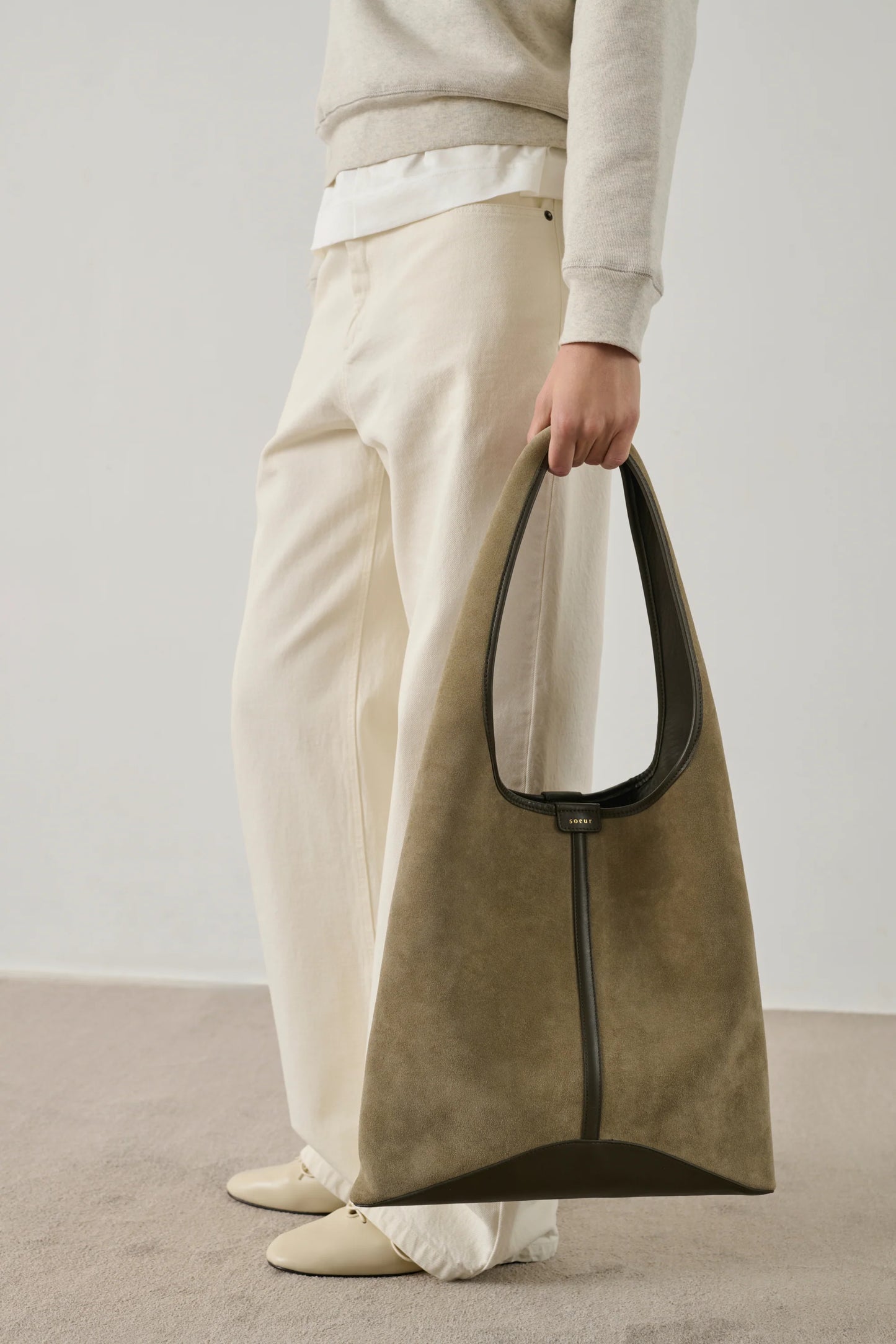 Delice tote bag in split leather - grey