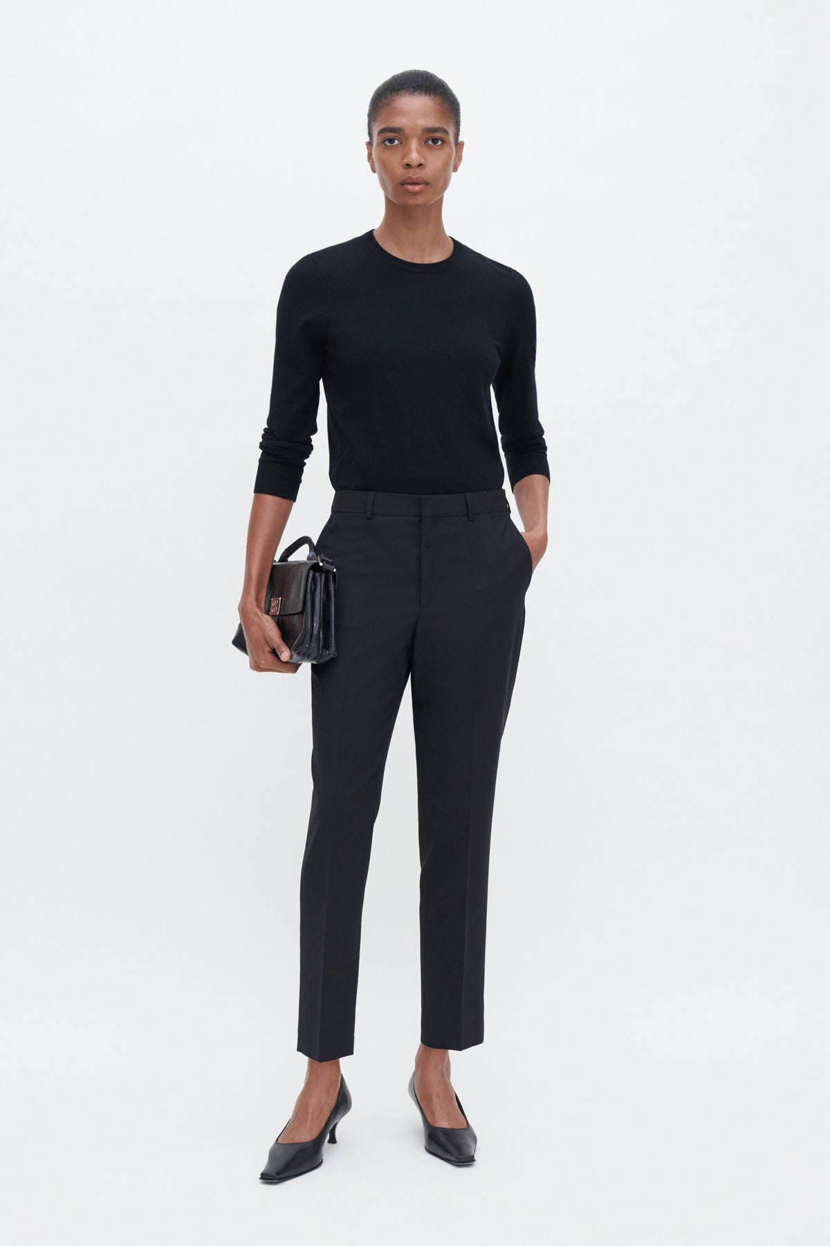 Emma cropped cool wool trouser - black