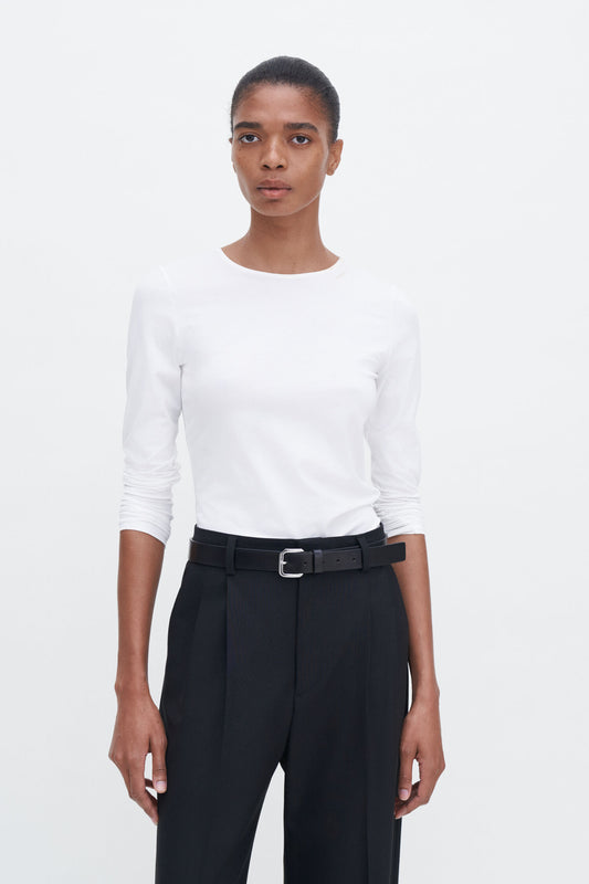 Cotton stretch long sleeve white