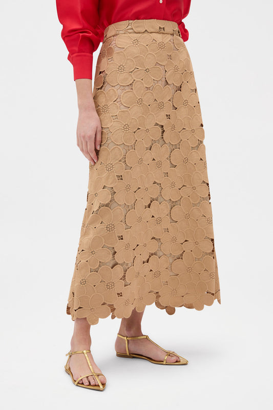Poppy lace skirt camel