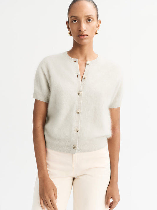 Brushed short sleeve cardigan chalk