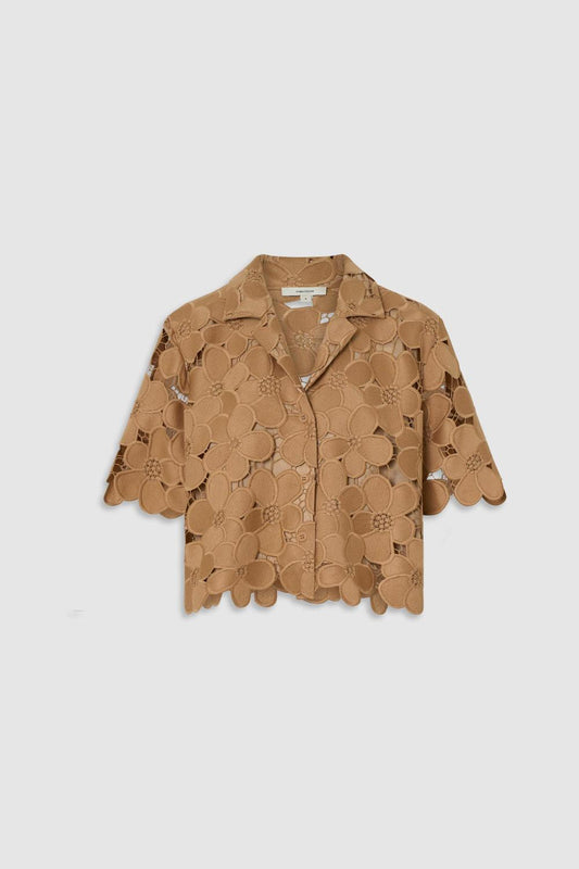 Poppy lace crop shirt camel
