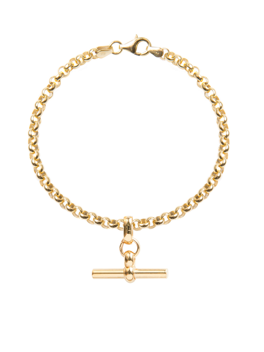 Gold belcher bracelet with gold T bar