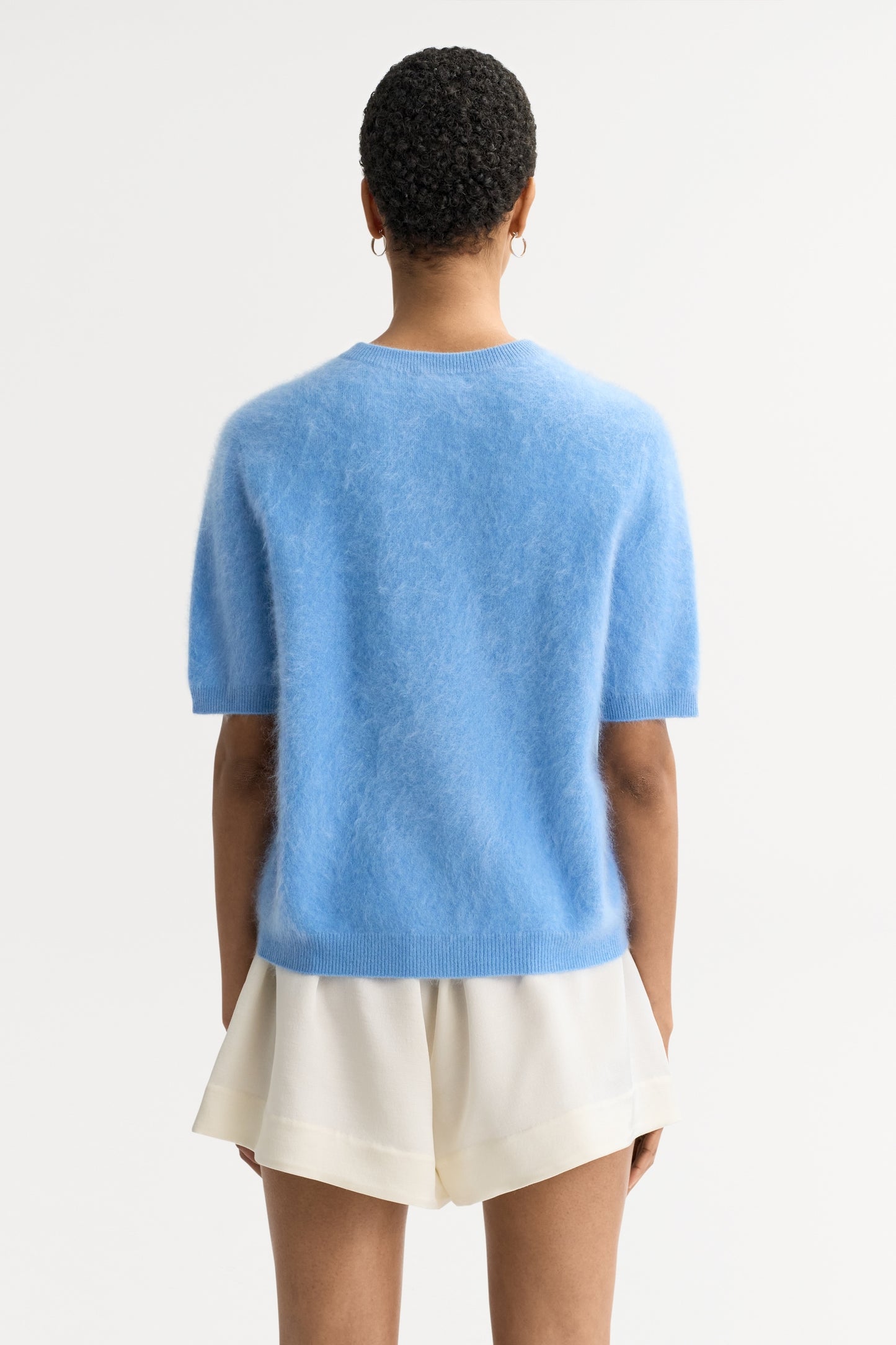 Brushed cashmere short sleeve - azure