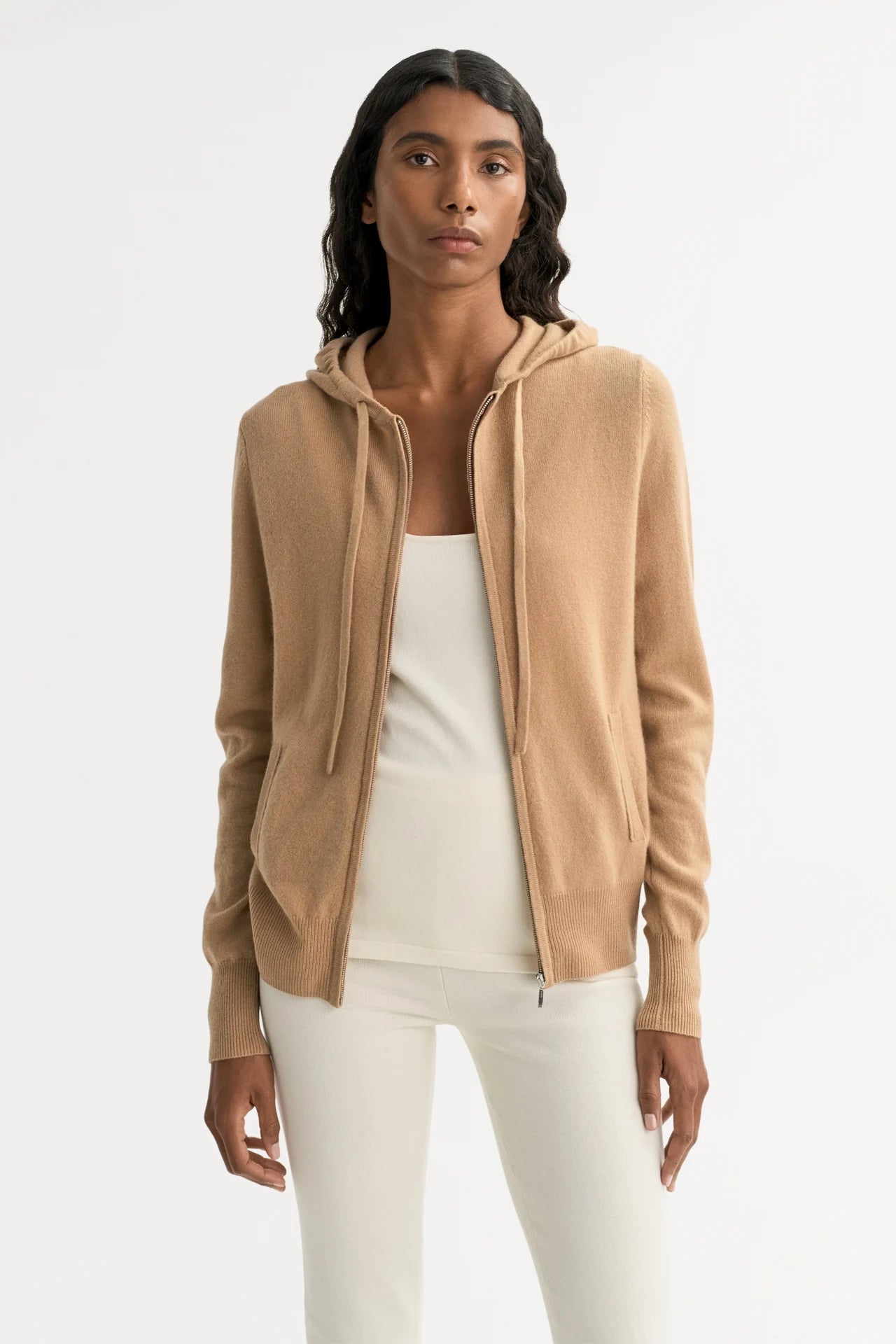 Zip hoodie camel