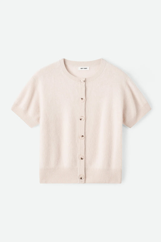 Brushed short sleeve cardigan powder