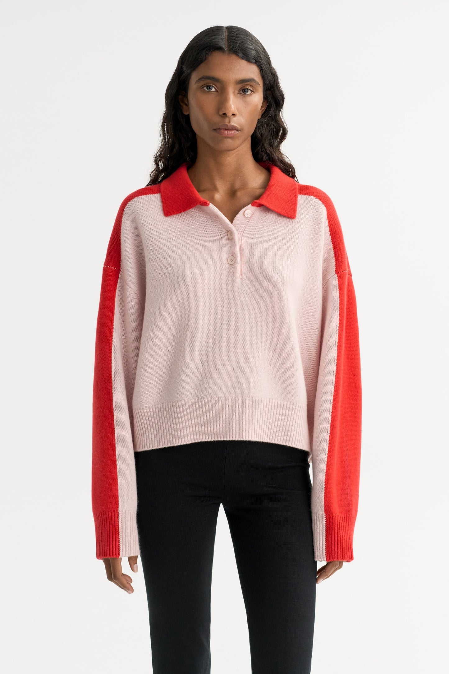 Color block polo shirt powder