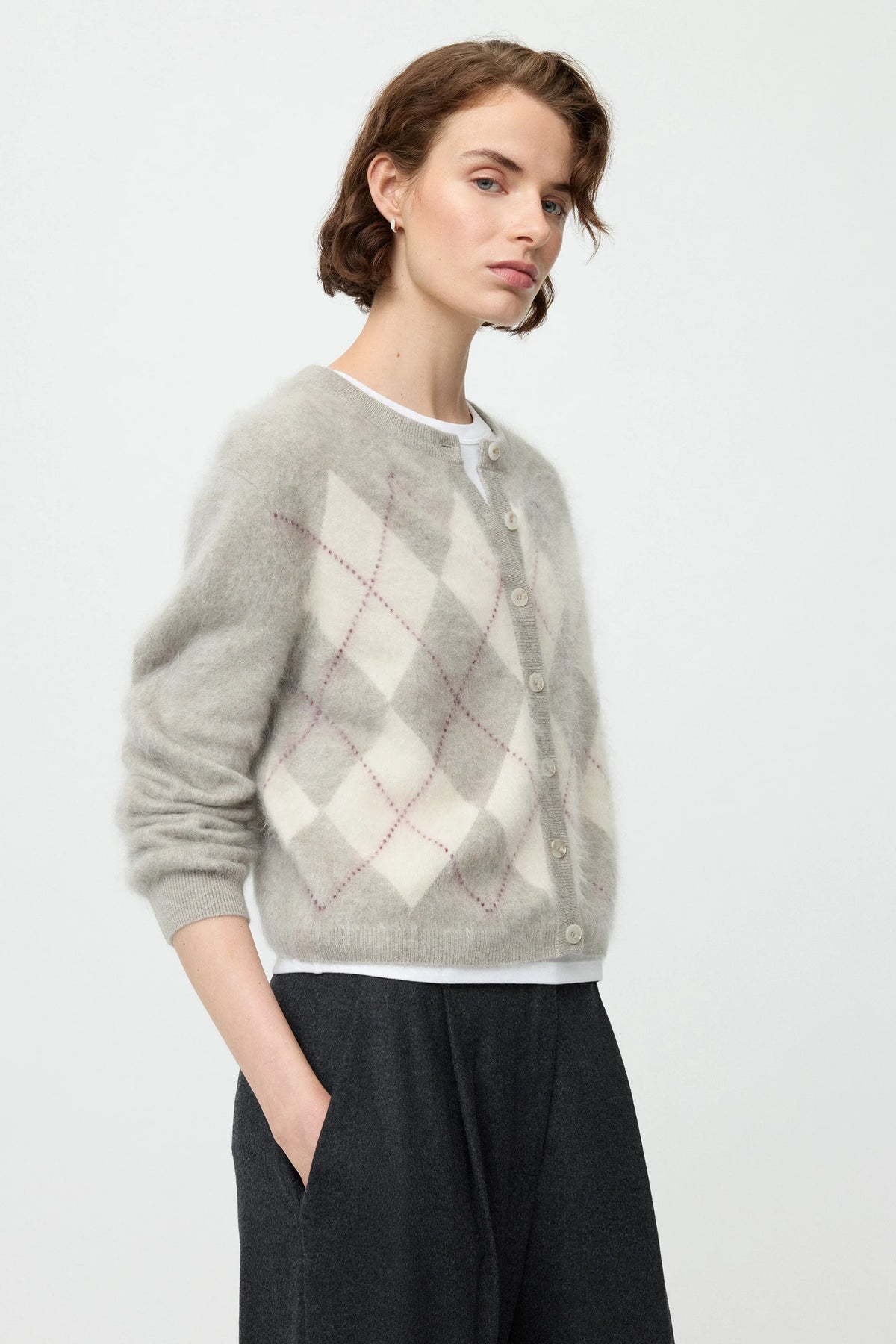 Argyle cardigan greige