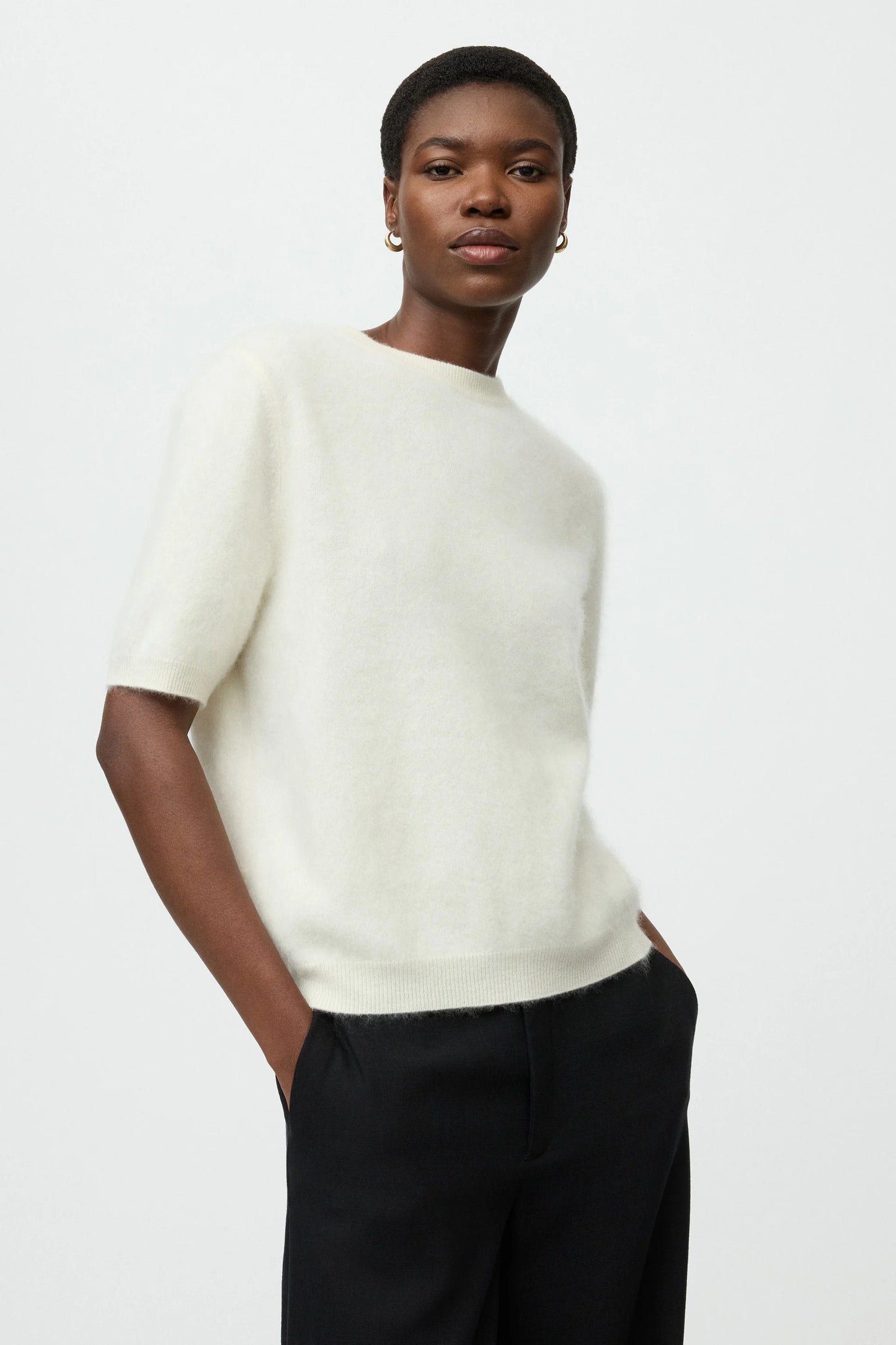 Brushed short sleeve feather white