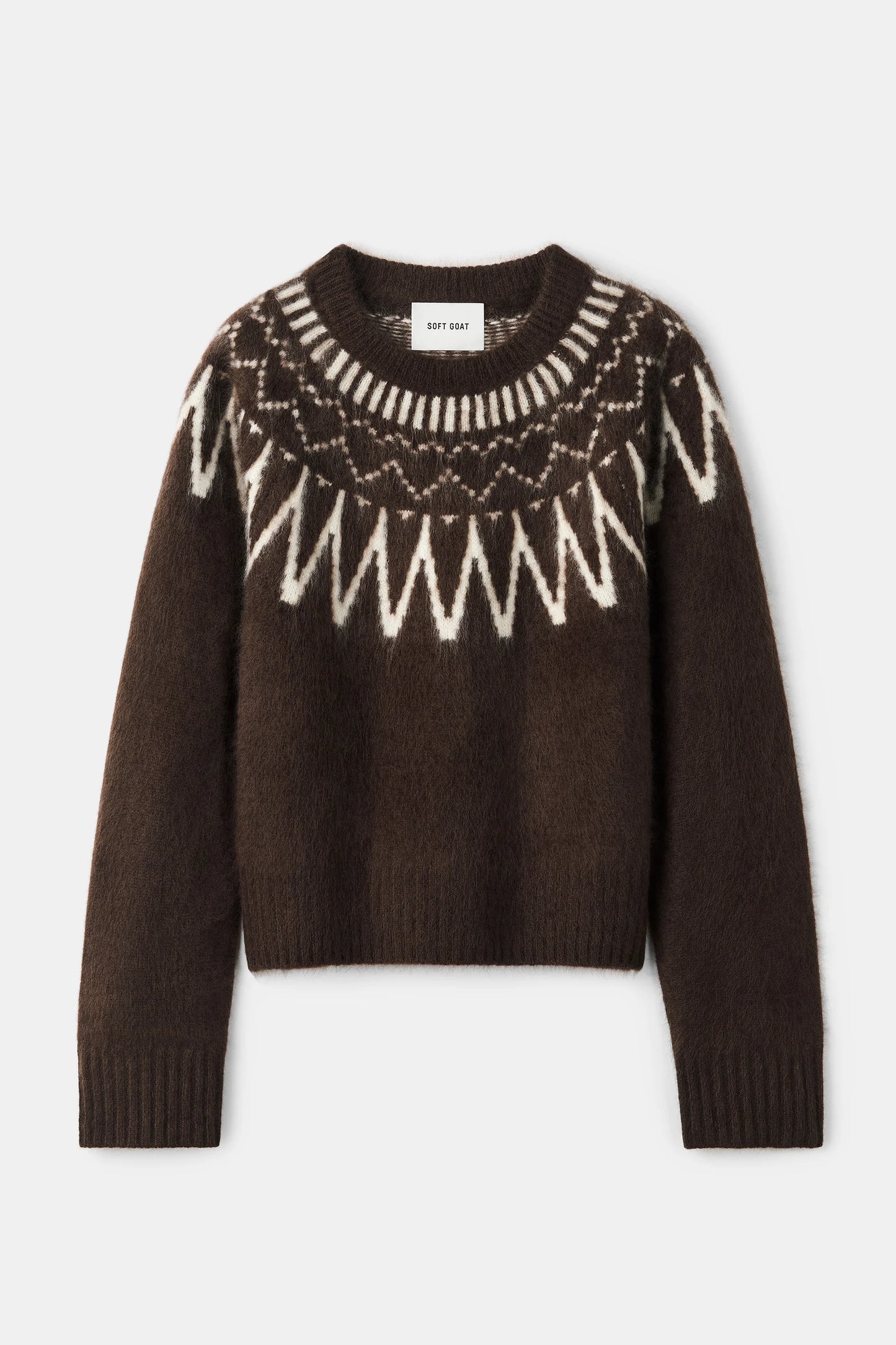 Brushed fair isle crewneck mocha
