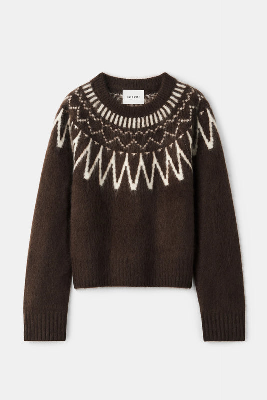 Brushed fair isle crewneck mocha
