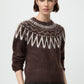 Brushed fair isle crewneck mocha