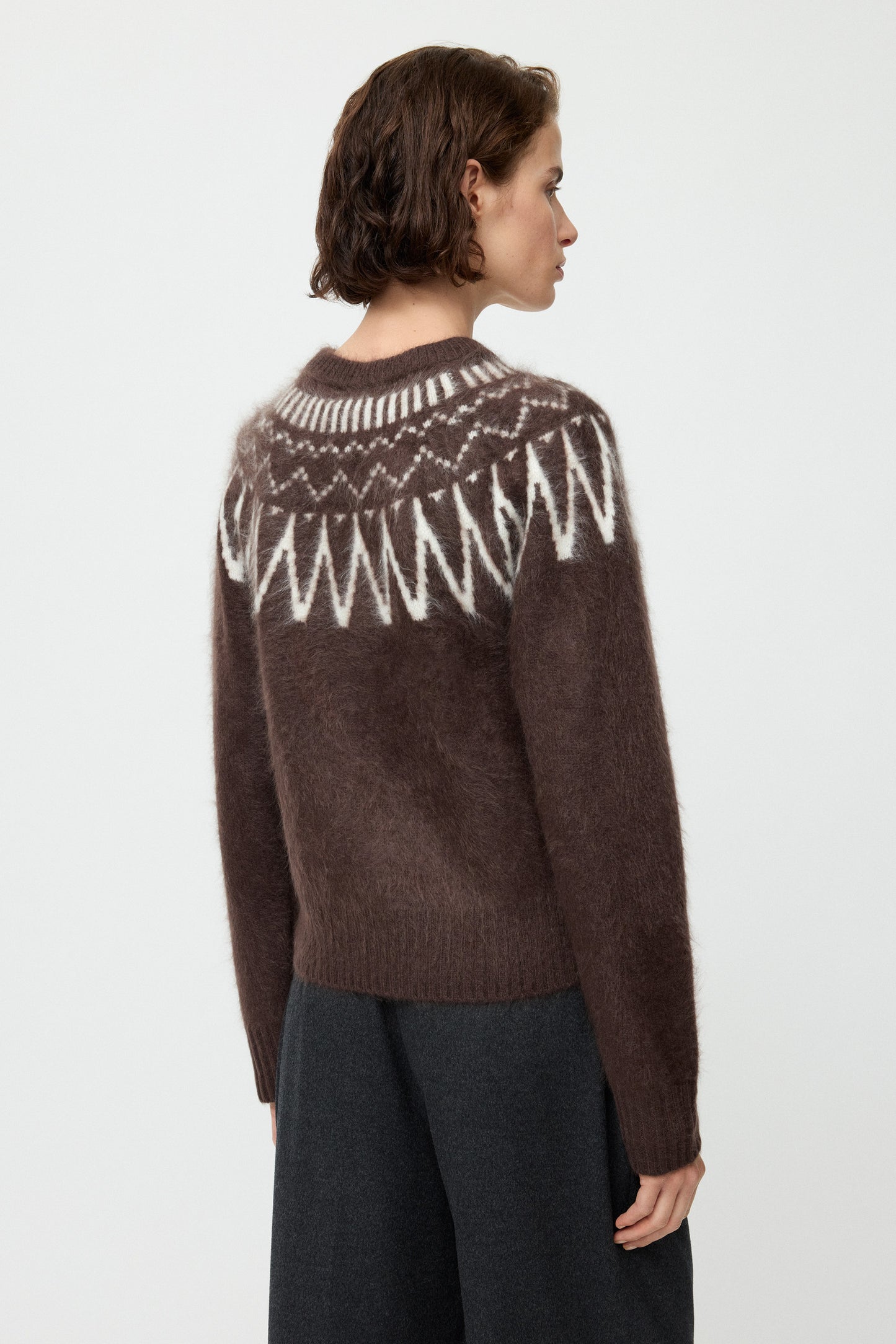 Brushed fair isle crewneck mocha