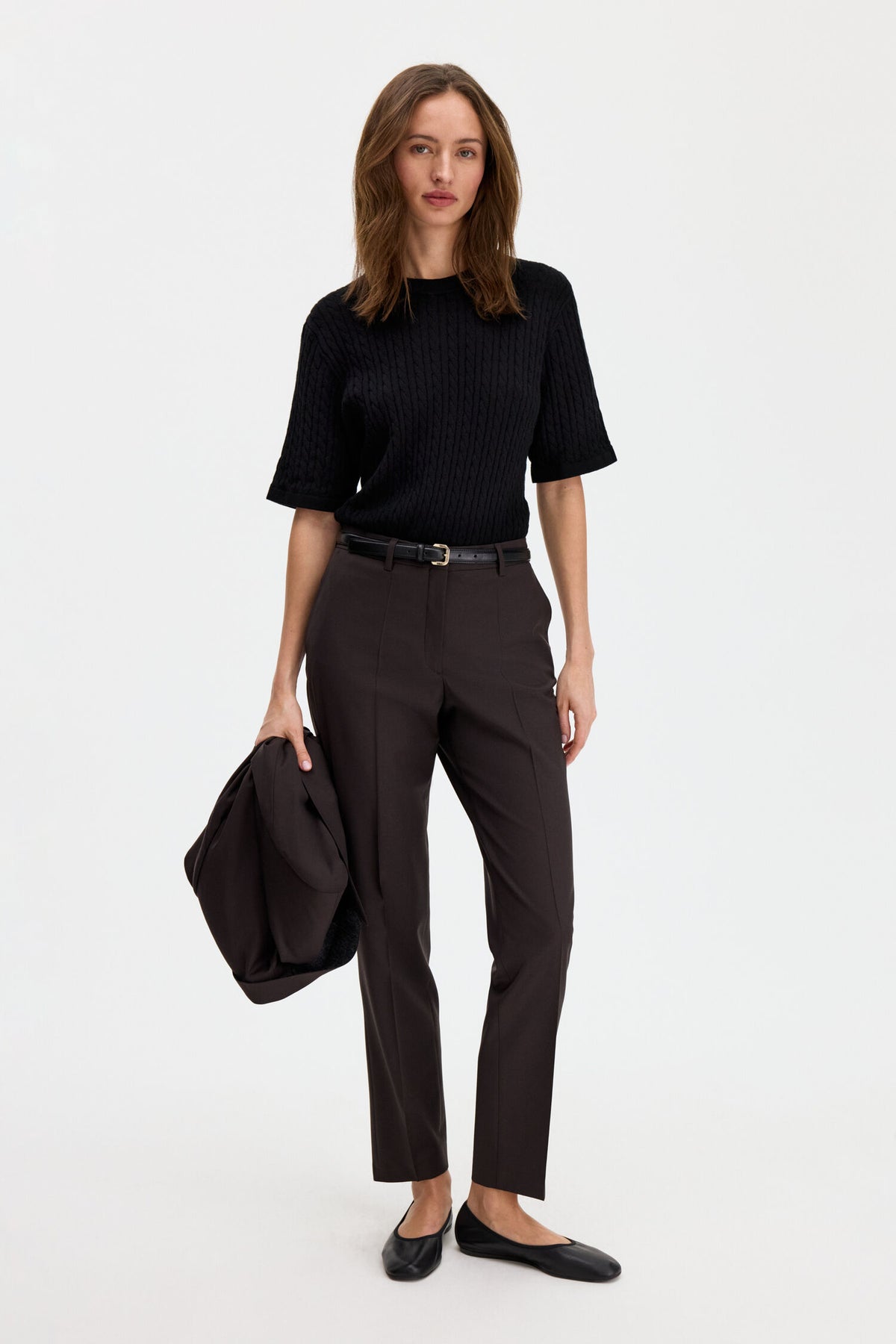 Emma cropped cool wool pants dark chocolate