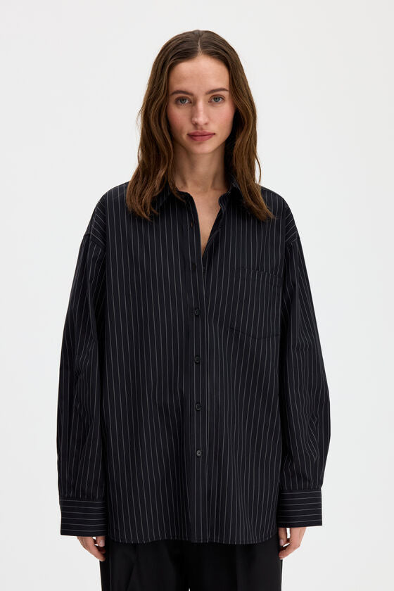 Sammy poplin anthracite black pinstripe