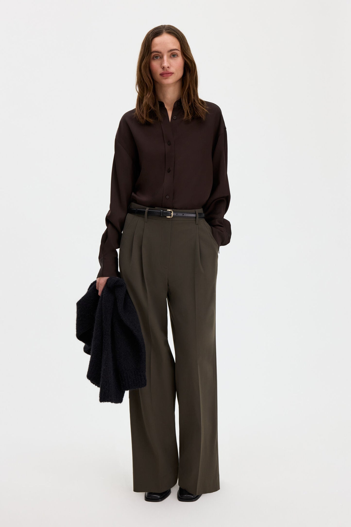 Satin shirt dark chocolate