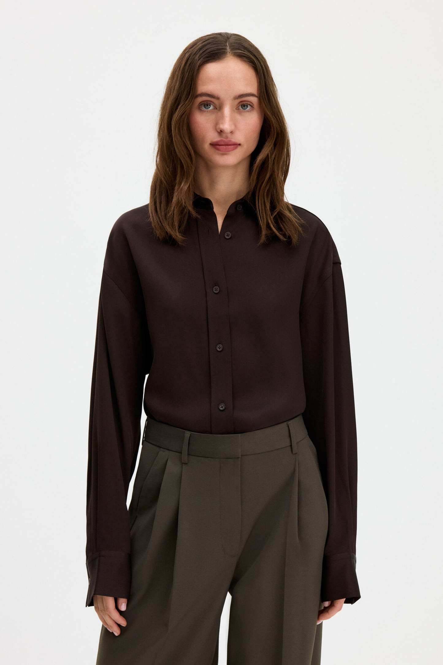 Satin shirt dark chocolate