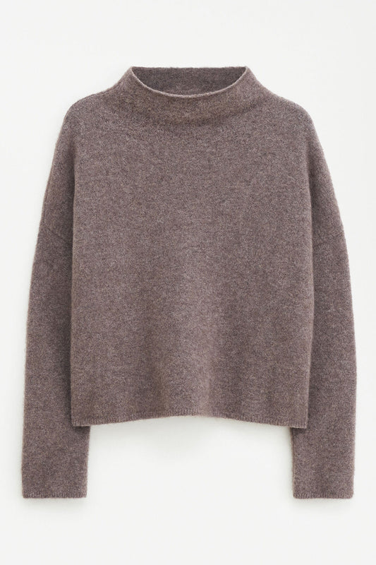 Mika yak funnel neck sweater dark taupe melange