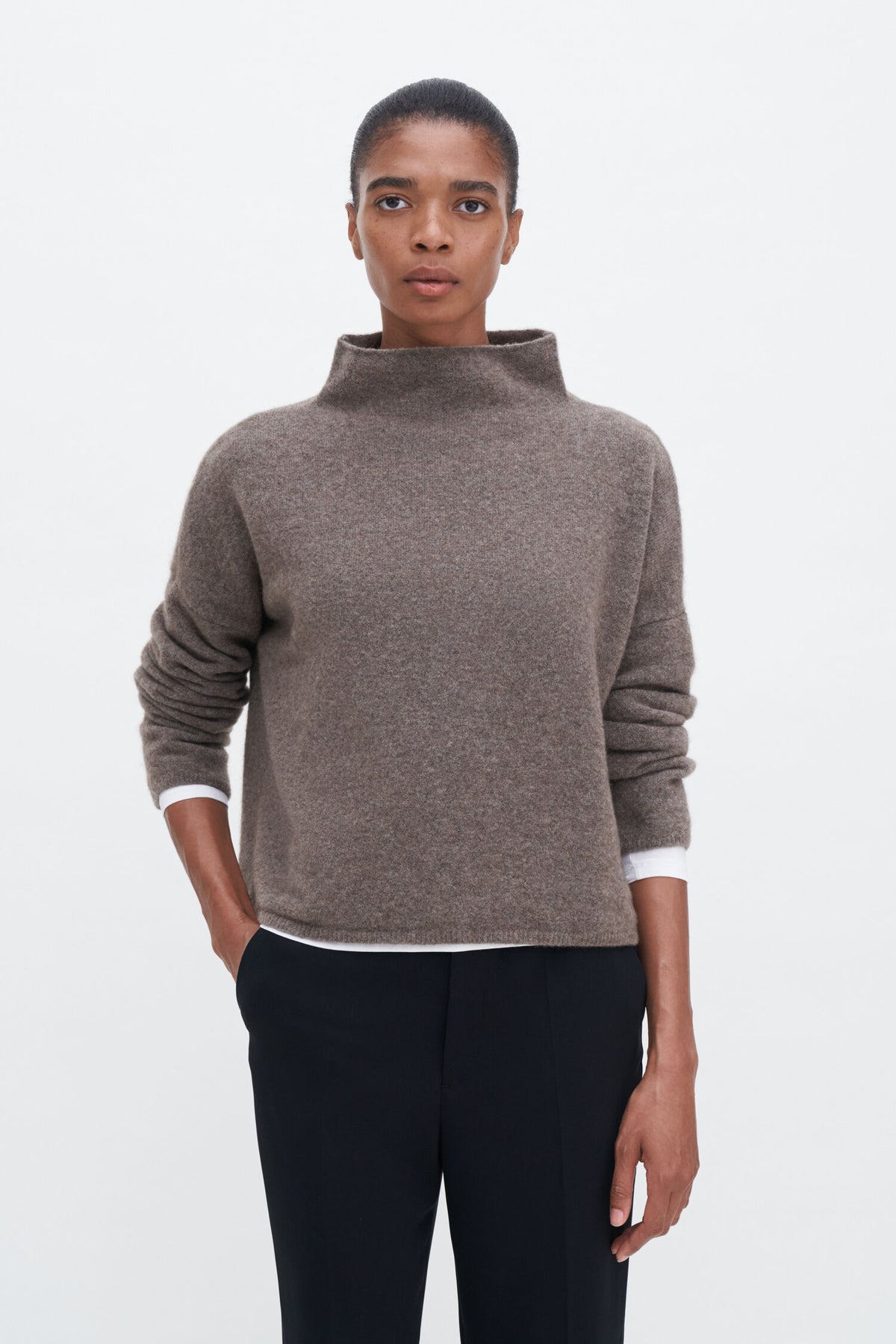Mika yak funnel neck sweater dark taupe melange