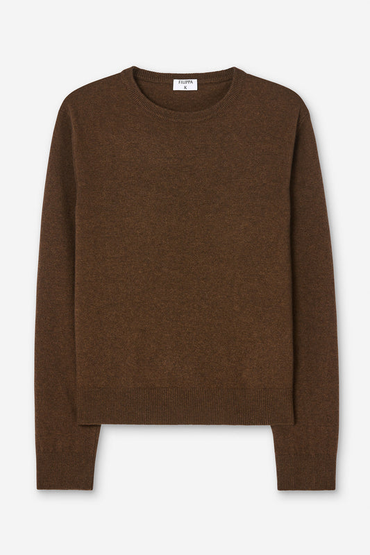 Soft wool crewneck sweater mid brown